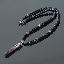 Load image into Gallery viewer, Amethyst &amp; Onyx February Birthstone Handmade Beaded Crystal Jewelry New Age Long Men's Necklace
