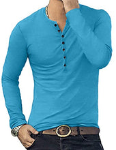 Load image into Gallery viewer, YTD Mens Casual Slim Fit Basic Henley Long Sleeve Fashion T-Shirt L Deep Teal
