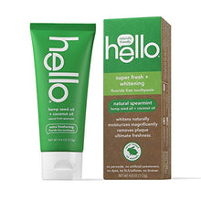 Load image into Gallery viewer, Hello Vegan Fluoride Free Toothpaste, Super Fresh Spearmint, Naturally Whitening Toothpaste, Hemp Seed Oil + Coconut Oil, Helps Remove Plaque, No SLS/Sulfates, 4 Ounce
