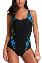 Load image into Gallery viewer, BeautyIn Women's Pro One Piece Athletic Bathing Suit Color Block Swimsuit, Green, Medium
