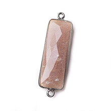 Load image into Gallery viewer, 31x11mm Black Gold Bezel Chocolate Moonstone Bar 2 Ring Connector North South 1 Piece
