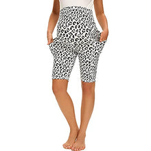 Load image into Gallery viewer, MAZUSPORTS Women's Maternity Yoga Shorts Over The Belly Active Comfy Biker Workout Running Athletic Shorts Side Pockets Leopard, Small
