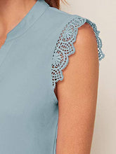 Load image into Gallery viewer, Milumia Women's Elegant Notch Neck Sleeveless Blouse Guipure Lace Work Office Solid Top Dusty Blue Small
