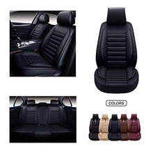 Load image into Gallery viewer, OASIS AUTO OS-001 Leather Car Seat Covers, Faux Leatherette Automotive Vehicle Cushion Cover for 5 Passenger Cars &amp; SUV Universal Fit Set for Auto Interior Accessories (Full Set, Black)
