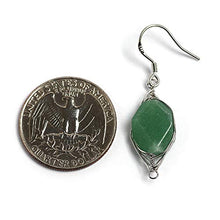 Load image into Gallery viewer, Natural Stone Wire Wrap Dangle Drop Earrings Platinum Plated 925 Sterling Silver Hook/Aventurine Cut

