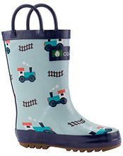 Load image into Gallery viewer, OAKI Kids Rain Boots with Easy-On Handles, Trains &amp; Tracks, 11T US Toddler
