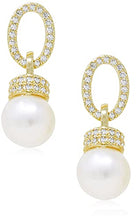 Load image into Gallery viewer, La Raffine Dangle Natural Freshwater Pearl with Zircon Circle 14K Gold Plating Earring with Stud for Women Girl Gifts Valentines/Birthday/Anniversary/Mothers Day
