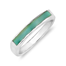 Load image into Gallery viewer, AeraVida Rectangular Bar Reconstructed Green Turquoise Stone Inlay Sterling Silver Ring (9)
