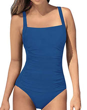 Load image into Gallery viewer, Upopby Women's Vintage Padded Push up One Piece Swimsuits Tummy Control Bathing Suits Plus Size Swimwear Steel Blue 18
