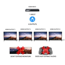 Load image into Gallery viewer, 4K 1x4 HDMI Splitter by OREI - 1 Port to 4 HDMI Display Duplicate/Mirror - Powered Splitter Ver 1.4 Certified for Full HD 1080P High Resolution &amp; 3D Support (One Input To Four Outputs) - HD-104 Black
