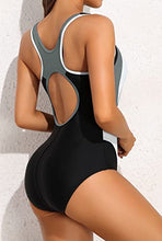 Load image into Gallery viewer, ATTRACO Womens Bathing Suit Slimming Swimwear Athletic Training Swimsuit One Piece Grey/White
