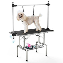 Load image into Gallery viewer, Lyromix Adjustable Pet Large Foldable Dog Grooming Table with Arms, Noose, Mesh Tray, Maximum Capacity Up to 330Lb, 46inch, Black
