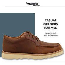 Load image into Gallery viewer, Wrangler Footwear Rugged Wedge Oxfords - Men’s Casual Dress Shoes Featuring Moc Toe Profile, Full-Grain Leathers, Air-Mesh Inner Lining, and Blown Rubber Wedge Soles - Clay/Dark Brown, 13 M
