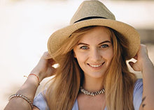Load image into Gallery viewer, 2-Pack Beach Hats for Women Summer Straw Sun Hats Women's Wide Brim Fedora Hat UV Protection Fashion Travel Accessories
