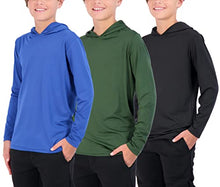 Load image into Gallery viewer, 3 Pack: Boys Girls Youth Teen Quick Dry Dri Fit Dry Fit Long Sleeve Active Athletic Hoodie Tops Gym Sweatshirt Basketball Clothes Moisture Wicking Performance -Set 4,M
