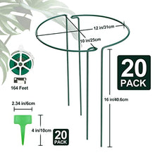 Load image into Gallery viewer, CKE 20 Pack 4mm Plant Support Stakes, Metal Peony Support, Garden Plant Cage Stake Support, Plant Support Ring, Green Half Round Plant Support Ring for Peony, Tomato, Rose, Vine Plant 10" W x 15.8" H
