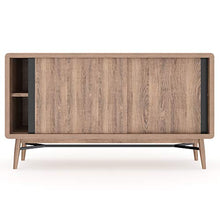 Load image into Gallery viewer, Nathan James Liam Modern Mid-Century TV Stand, Media Console or Entertainment Cabinet with Sliding Doors, Reclaimed Oak/Black
