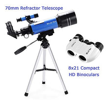 Load image into Gallery viewer, MaxUSee 70mm Refractor Telescope + 8X21 Compact HD Binoculars for Kids and Astronomy Beginners, Travel Scope for Moon Stars Viewing Bird Watching Sightseeing
