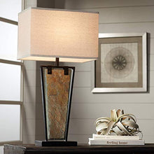 Load image into Gallery viewer, Zion Modern Table Lamp Tapered Natural Slate Bronze Metal Rectangular Shade for Living Room Family Bedroom Bedside - Franklin Iron Works
