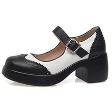 Load image into Gallery viewer, JARO VEGA Mary Jane Shoes for Women Lolita, Retro 50s Preforated Wingtip Platform Saddle Oxfords Black White Size 8.5
