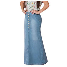Load image into Gallery viewer, iYYVV Womens Casual Front Button High Waist Washed Denim A-Line Skirts Long Jean Skirt

