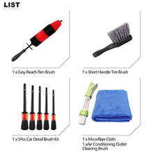 Load image into Gallery viewer, SPTA 9Pcs Wheel &amp; Tire Brush Car Detailing kit, Easy Reach Wheel and Rim Brush, 5pcs Detailing Brushes, Short Handle Cleaning Brush, 1pc Microfiber Cleaning Cloth, Great to Clean Dirty Tires
