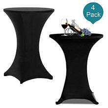 Load image into Gallery viewer, Reliancer 4 Pack 36inch Highboy Cocktail Round Spandex Table Cover Four-Way Tight Fitted Stretch Tablecloth Table Cloth for Outdoor Party DJ Tradeshow Banquet Vendor Wedding(4PC 36''X43'',Black)
