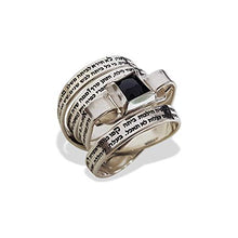 Load image into Gallery viewer, Woman of Valor Hebrew Engraved Multiband Sterling Silver and Onyx Ring, Jewish Jewelry for Women
