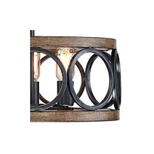 Load image into Gallery viewer, Salima Rustic Farmhouse Ceiling Light Semi Flush Mount Fixture LED Black Circle Wood Grain 16" Wide 3-Light Open Drum for Bedroom Kitchen Living Room Hallway Bathroom - Franklin Iron Works
