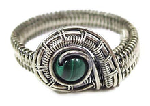 Load image into Gallery viewer, Malachite Adjustable Ring, Woven in Sterling Silver Wire
