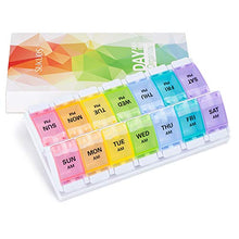 Load image into Gallery viewer, AM PM Weekly 7 Day Pill Organizer, Sukuos Large Daily Pill Cases Pill Box with Easy Push Button Design for Pills/Vitamin/Fish Oil/Supplements (Rainbow)
