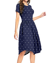 Load image into Gallery viewer, YUNDAI Ladies Cotton Polka Dot Teacher Work Swing Knee Length Dress Large, Navy
