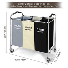 Load image into Gallery viewer, 240L Laundry Hamper, Large Blanket Storage Basket Sorter 3 Section Bag Organizer for Dirty Clothes - Toys - Towel,16 X 30 X 35 inch Heavy Duty Laundry Cart Baskets with Wheels in Laundry Room Organization
