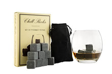 Load image into Gallery viewer, Set of 9 Grey Beverage Chilling Stones [Chill Rocks] Whiskey Stones for Whiskey and other Beverages - in Gift Box with Velvet Carrying Pouch - Made of 100% Pure Soapstone - by Quiseen
