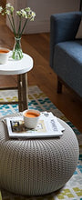 Load image into Gallery viewer, Keter Urban Knit Pouf Ottoman Set of 2 with Storage Table for Patio and Room Décor-Perfect for Balcony, Deck, and Outdoor Seating, Dune/Misty Blue
