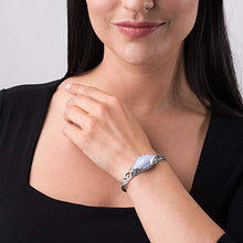 Load image into Gallery viewer, Carolyn Pollack Sterling Silver Blue Lace Agate Gemstone Scroll and Floral Filigree Cuff Bracelet Size Medium

