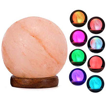 Load image into Gallery viewer, V.C.Formark USB Himalayan Salt Lamp Release Negative Ions for Office Home Deco Yoga Gift, Round Crystal Rock Hand Carved+Genuine Wood Base+Colors Changing Salt Lamp

