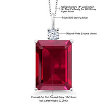 Load image into Gallery viewer, Gem Stone King 925 Sterling Silver Red Created Ruby Pendant Necklace For Women (20.00 Ct Emerald Cut 18X13MM with 18 Inch Silver Chain)
