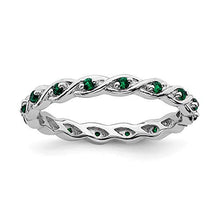 Load image into Gallery viewer, Solid 925 Sterling Silver Stackable Created Emerald Green May Gemstone Ring Eternity Band Size 10
