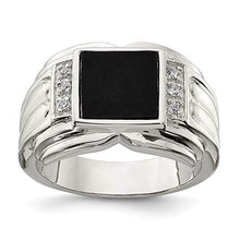 Load image into Gallery viewer, 925 Sterling Silver Mens Cubic Zirconia Cz Black Onyx Band Ring Size 9.00 Man Fine Jewelry For Dad Mens Gifts For Him
