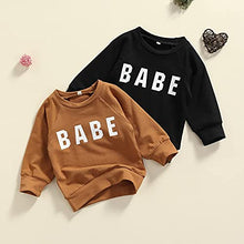 Load image into Gallery viewer, Unisex Toddler Baby Boy Girl Long Sleeve Pullover Sweatshirt Babe Letter Printed Sweater T Shirts Tops Fall Winter Clothes ( Babe Brown, 0-6 Months)
