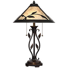 Load image into Gallery viewer, Feuille Rustic Table Lamp Metal Openwork Leaf Accents Mica Shade for Living Room Family Bedroom Bedside Nightstand - Franklin Iron Works
