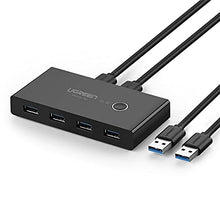 Load image into Gallery viewer, UGREEN USB 3.0 Switch Selector 4 Port 2 Computers Peripheral Switcher Adapter Hub for PC Printer Scanner Mouse Keyboard with One Button Switch and 2 Pack USB Male Cable
