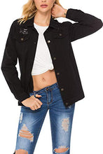 Load image into Gallery viewer, Womens Denim Jackets Distressed Long Sleeve Jean Jacket Coats Black S
