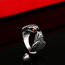 Load image into Gallery viewer, PAMTIER Men's Stainless Steel Gothic Punk Cobra Snake Ring with Ruby Gemstone Size 7
