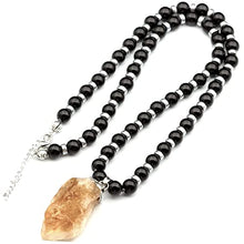 Load image into Gallery viewer, ElisaJewelryArt - Natural Raw Citrine Pendant Natural Black Onyx Beaded Necklace Genuine Gemstone Money Stone Clasp Closure Hematite Necklace Unisex Necklace (22, Raw Citrine)

