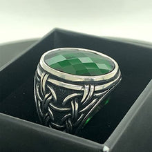 Load image into Gallery viewer, Mens Handmade Ring, Green Emerald Stone Ring, Silver Green Gemstone Ring, Ottoman Style Men Ring, Gift for Him, 925k Sterling Silver Ring
