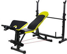 Load image into Gallery viewer, Hicient Olympic Weight Bench for Full Body Workout Exercise, Multifunctional Foldable Lifting Flat, 6 Levels Adjustable Professional Weight Bench Set for Indoor Gym Home Fitness Exercise (Yellow)
