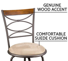 Load image into Gallery viewer, Kira Home Avery 30" Adjustable Height Round Swivel Barstool w/Real Wood Accent Back, Bronze Metal Finish, Set of 2
