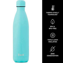 Load image into Gallery viewer, S'well Vacuum Insulated Stainless Steel Water Bottle, 25 oz, Turquoise Blue with matching cap

